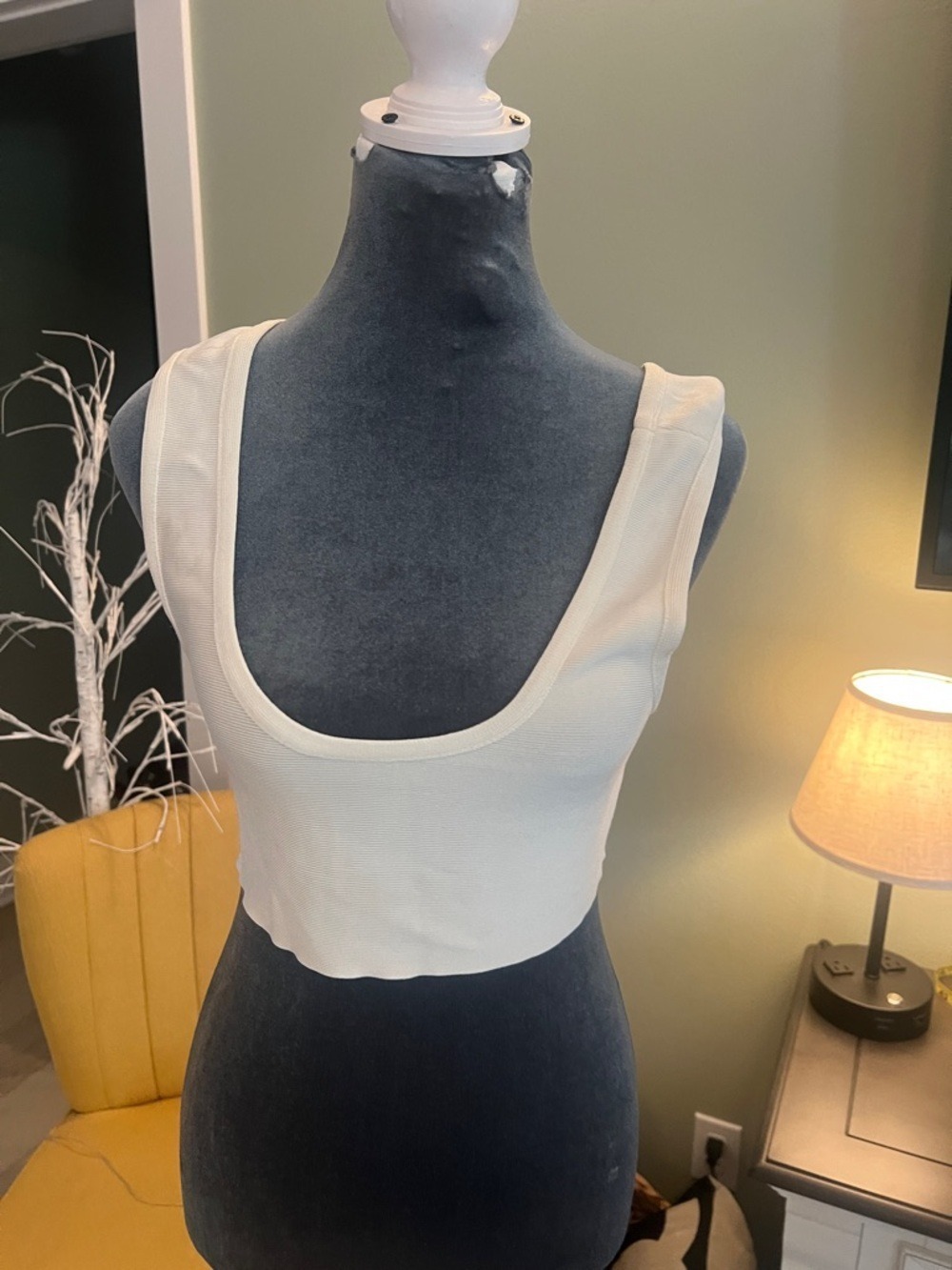 MISHA COLLECTION White Scoop Neck Ribbed Crop Top
